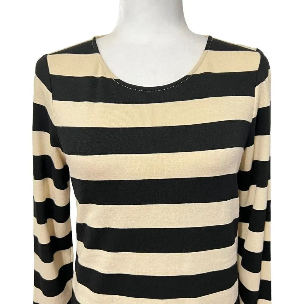 Theory Small Onita Dress 3/4 Sleeves Cream and Black Striped Dress Size  S/P - Picture 3 of 13